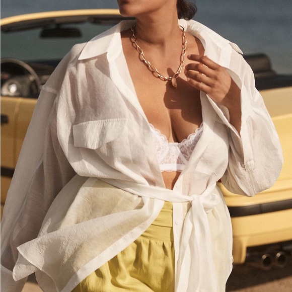 NWOT Anthropologie Grey Lab Sheer Tie-Waist Blouse - Picture 7 of 12